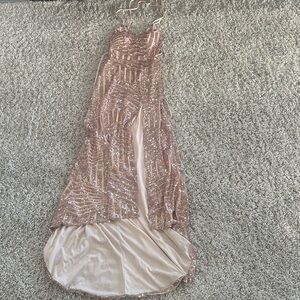 Glamorous Rose Gold Sequin Prom Dress with Train